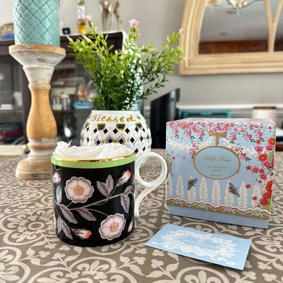 Wedgwood Archive Collection Wild Rose Black Bone‎ China Coffee mug NEW rare! - Picture 1 of 11